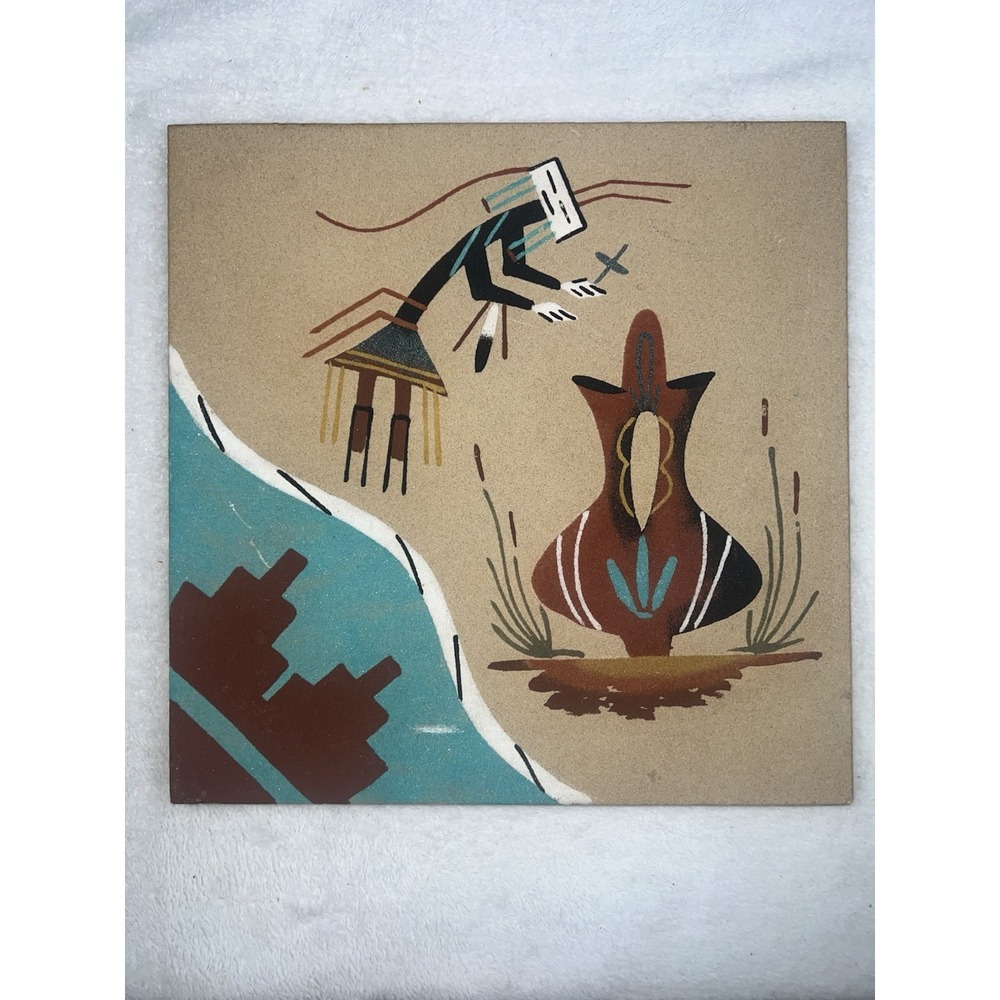 Sandpainting‎ THE SHAMAN -  BLESSING THE WEDDING POT Signed By Artist